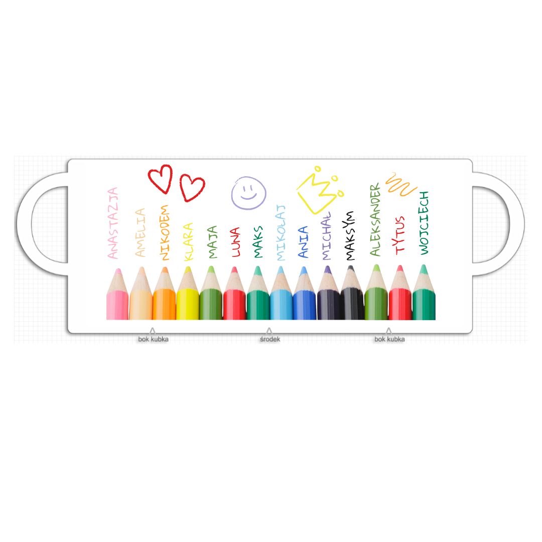 Kubek z imionami dzieci – kredki