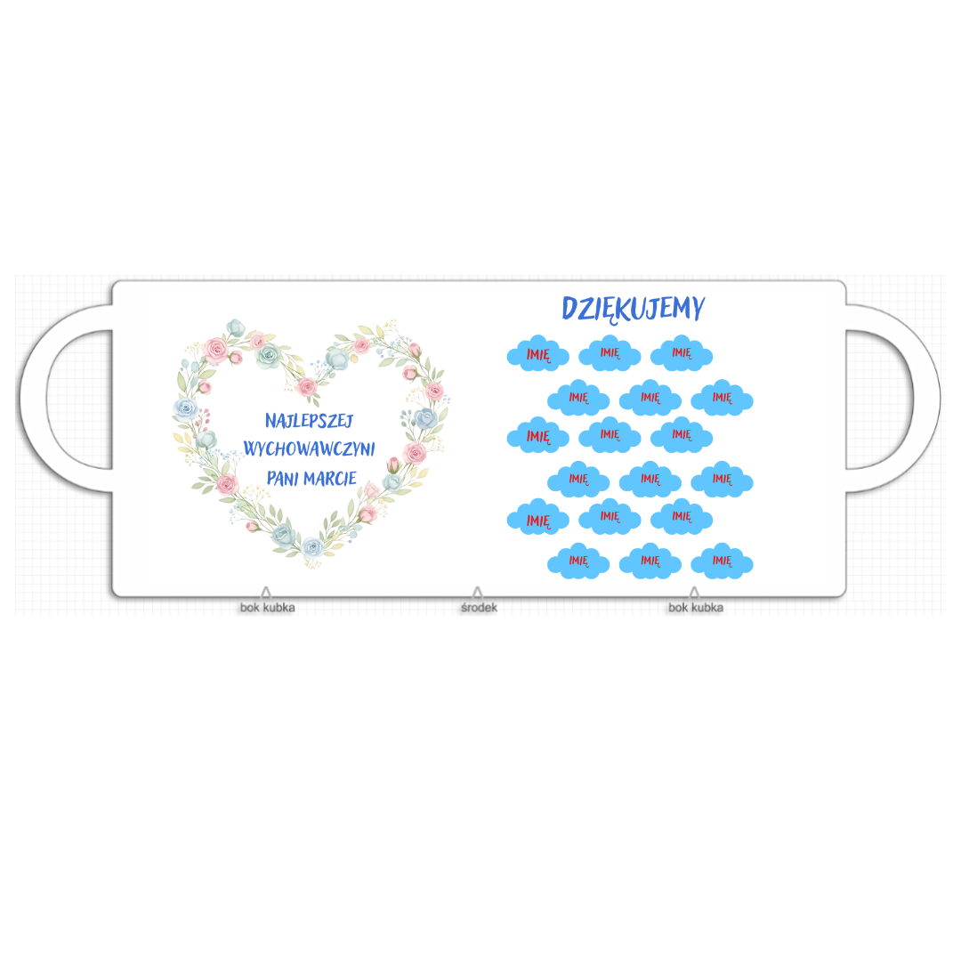 Kubek z kwiatowym sercem i imionami dzieci